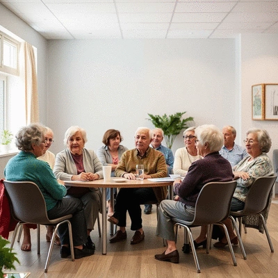Diverse group of seniors attending a community health workshop, engaged and learning